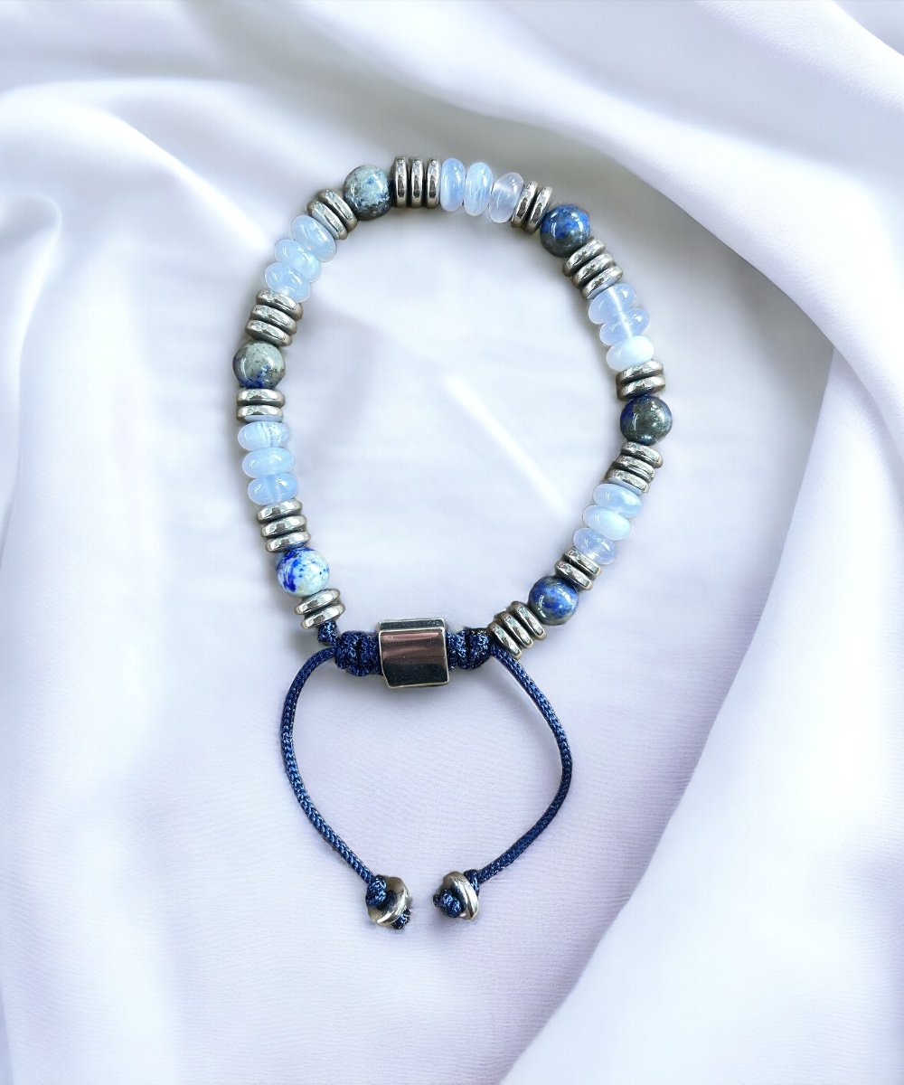 Kalsedon-Lapis Lazuli-Hematit Makrome Bileklik