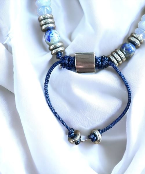 Kalsedon-Lapis Lazuli-Hematit Makrome Bileklik