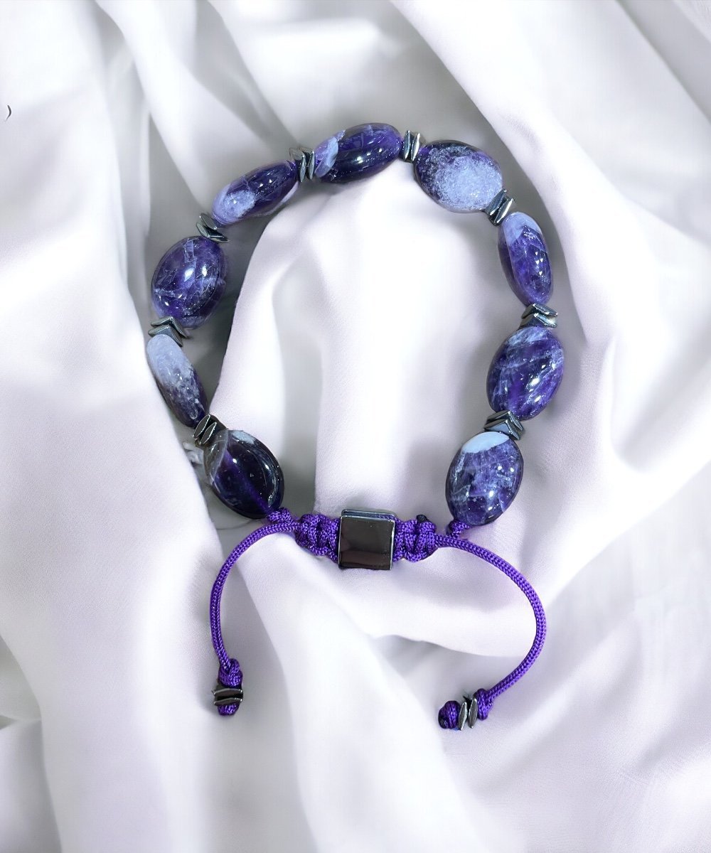 Ametist-Hematit Makrome Bileklik