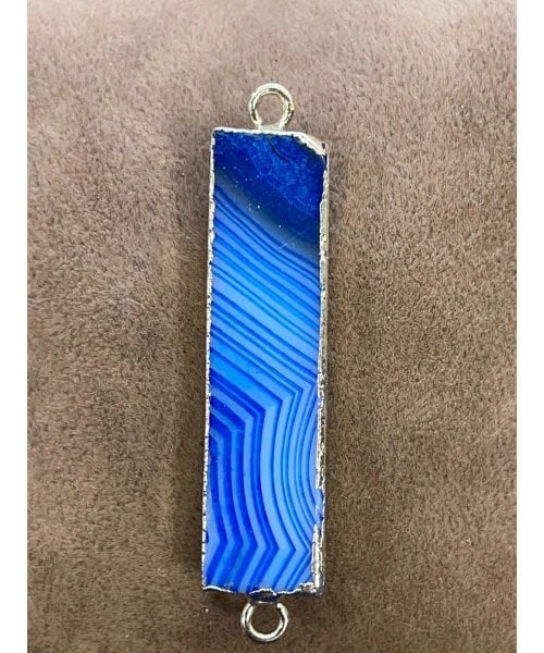 Mavi Akik Çift Kulplu Kolye Ucu